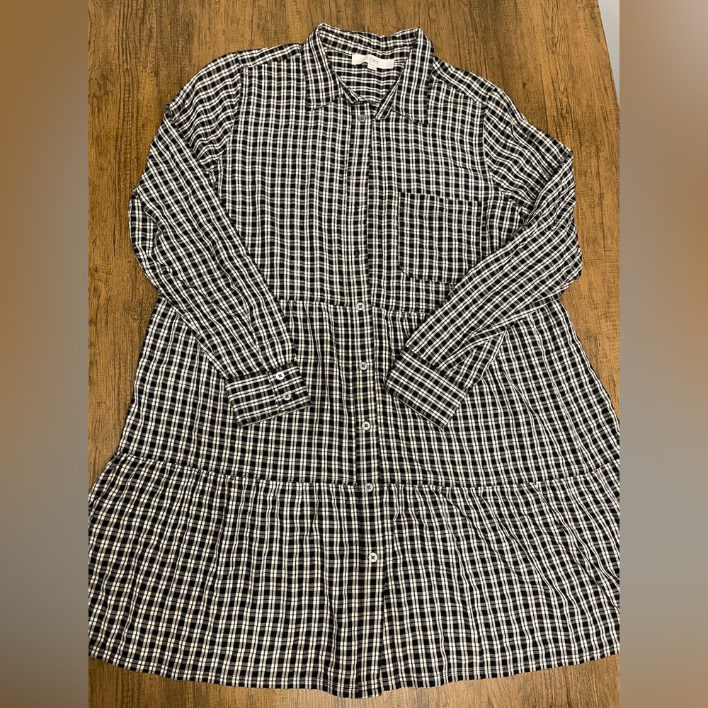 LOFT Checkered Shirt Dress